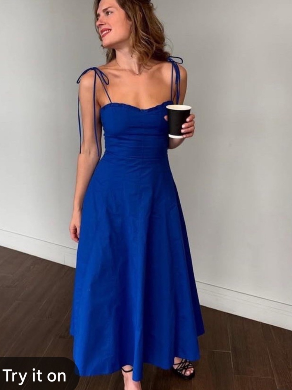 ZARA Royal Blue Tie-Shoulder Midi Dress
